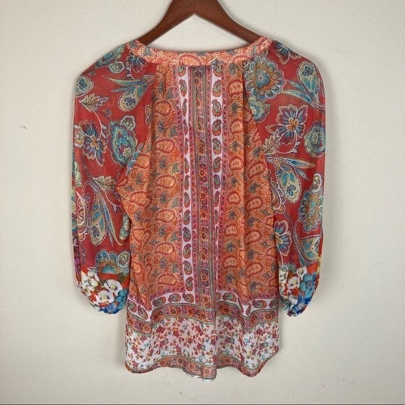 Figueroa&Flower Anthropologie Floral Patterned Tunic Split Neck Size Sm. Womens - Picture 7 of 12